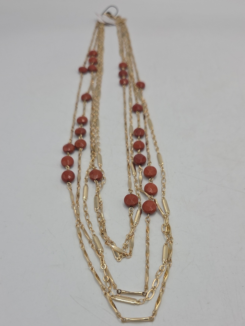White House Black Market Gold Multi-Strand Necklace with Coral Beads